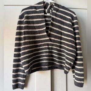 Cropped Gray and White Striped Sweater, Size L by JCrew